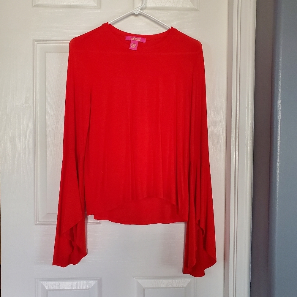 CATHERINE Malandrino‎ Carter Bell Long Sleeve Top Red Poinciana  Pullover Small